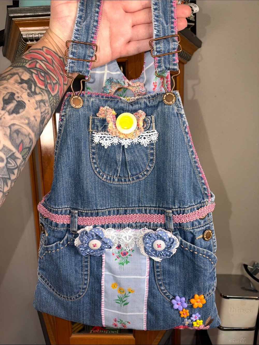 Denim Floral Overall Handbag Homemade